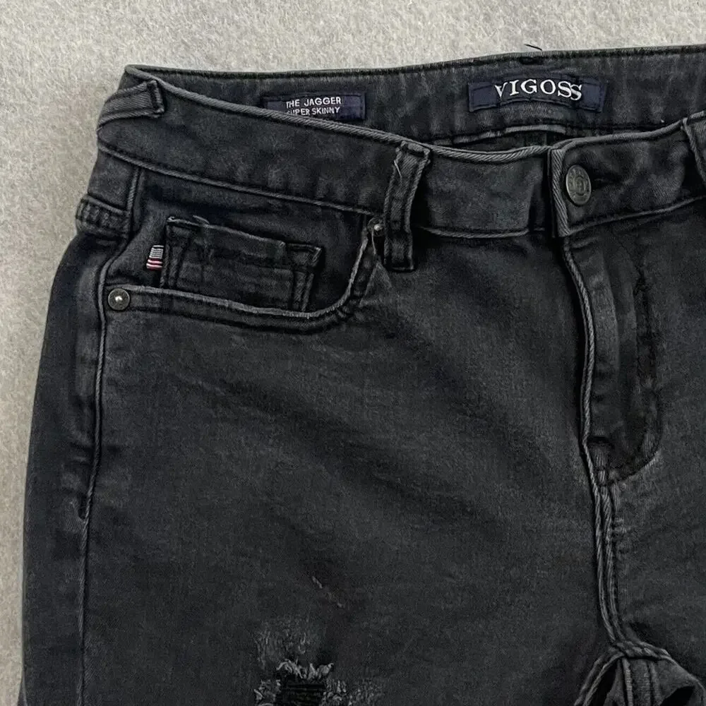 Vigoss The Jagger Jeans Women’s 28 Black Distressed Super Skinny 29 Inseam
